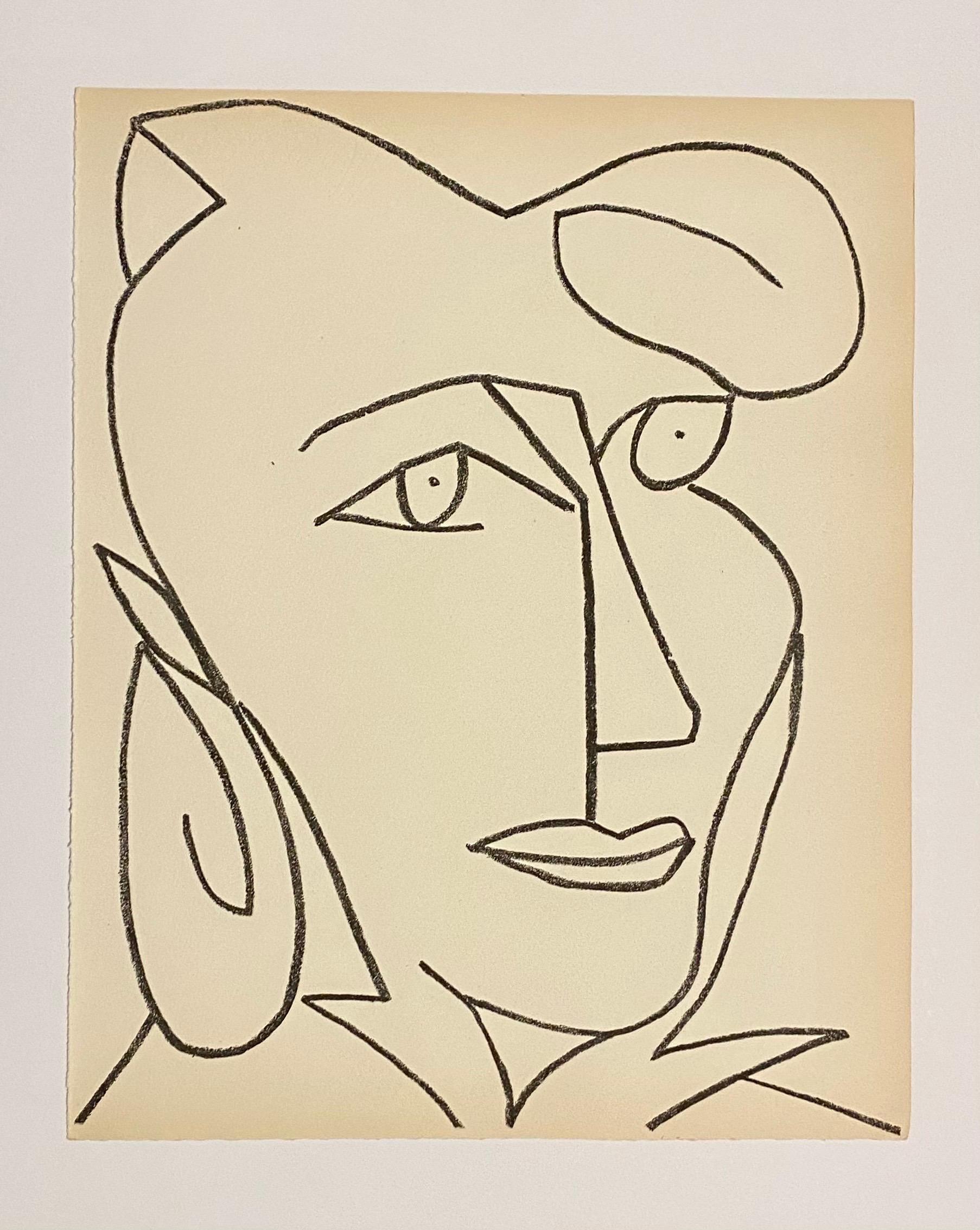 Portrait Woman Original French Mourlot Modernist Lithograph 1951 Francoise Gilot - Beige Portrait Print by Françoise Gilot