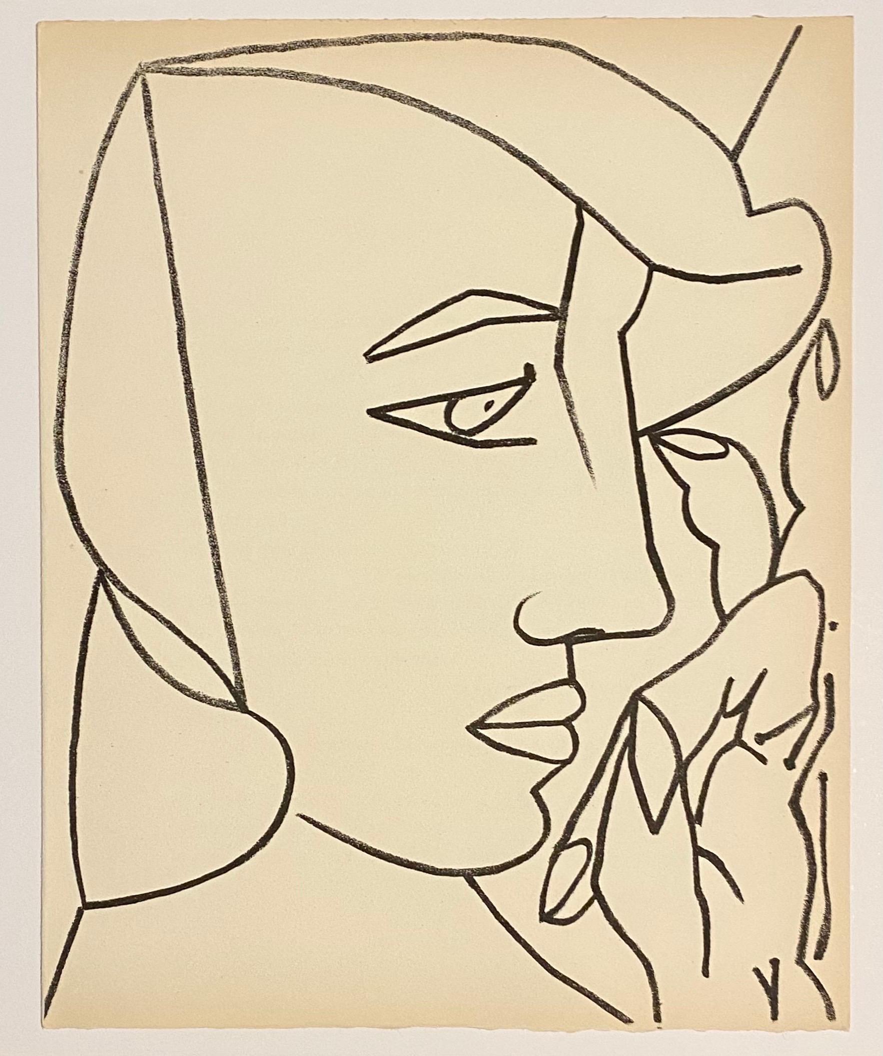 Original französische modernistische Lithographie „Französische Porträtfrau“, Mourlot, 1951, Francoise Gilot (Moderne), Print, von Françoise Gilot