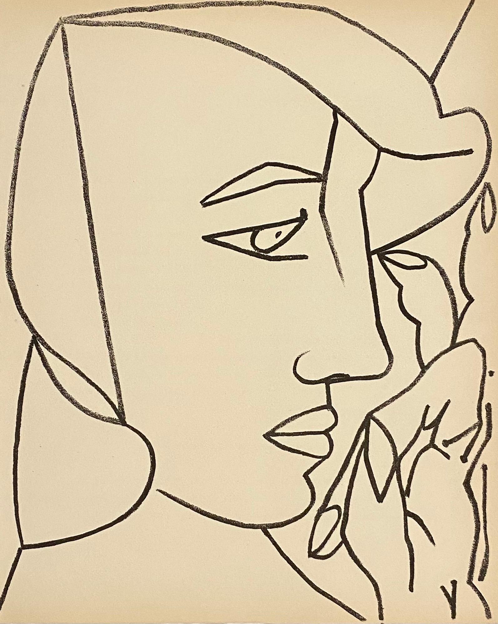 Französische Mourlot-Modernistische Lithographie „Frau in Porträt“, Francoise Gilot, 1951