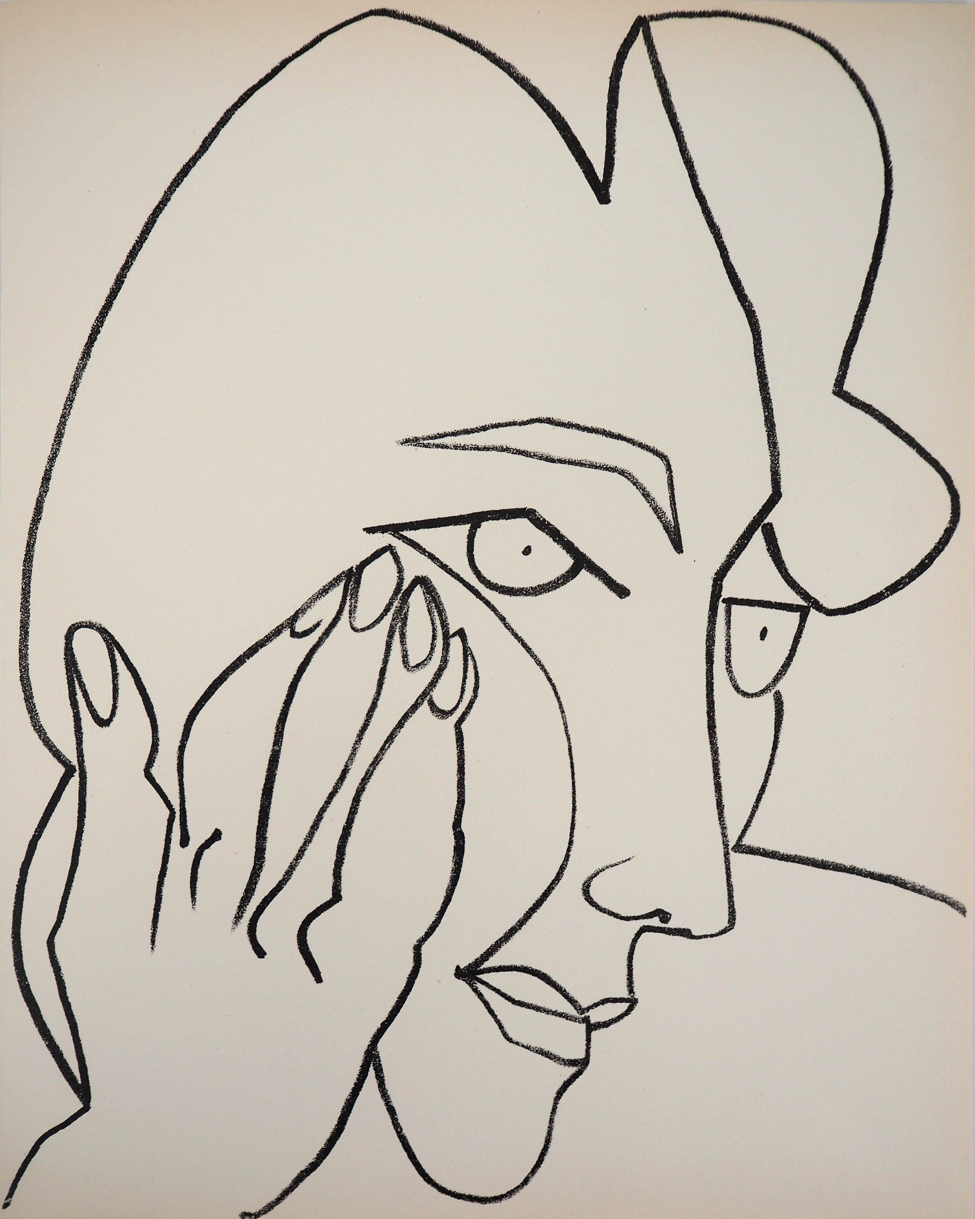 Françoise Gilot Portrait Print - The pensive Lady, 1951 - Original lithograph