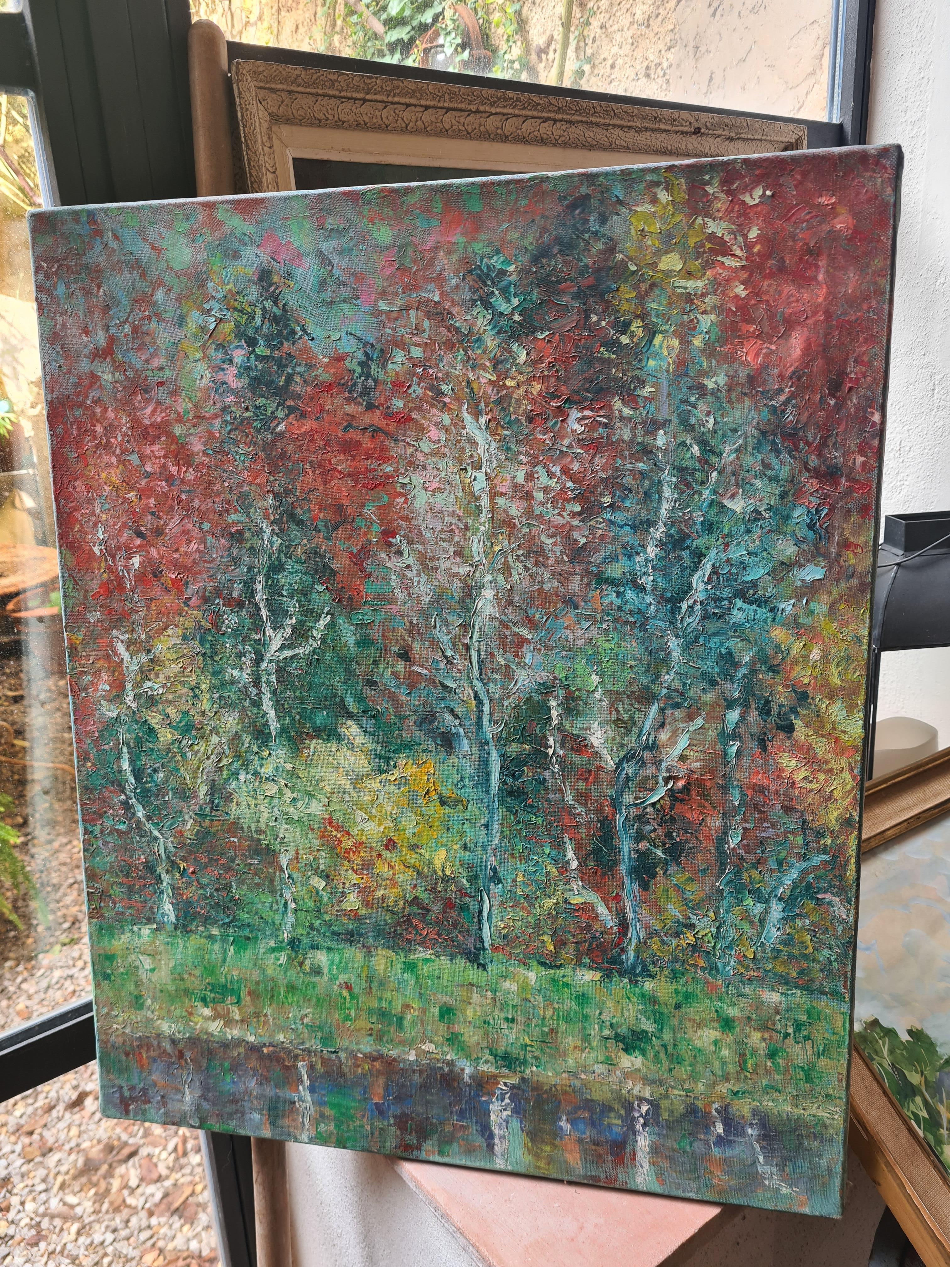 French Mid-C Impressionist View. 'Colourful Early Autumn Leaves'. Oil on Canvas. For Sale 1