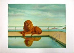 Lion Au Bord De La Piscine von Francoise Houssin, Löwe, 1988