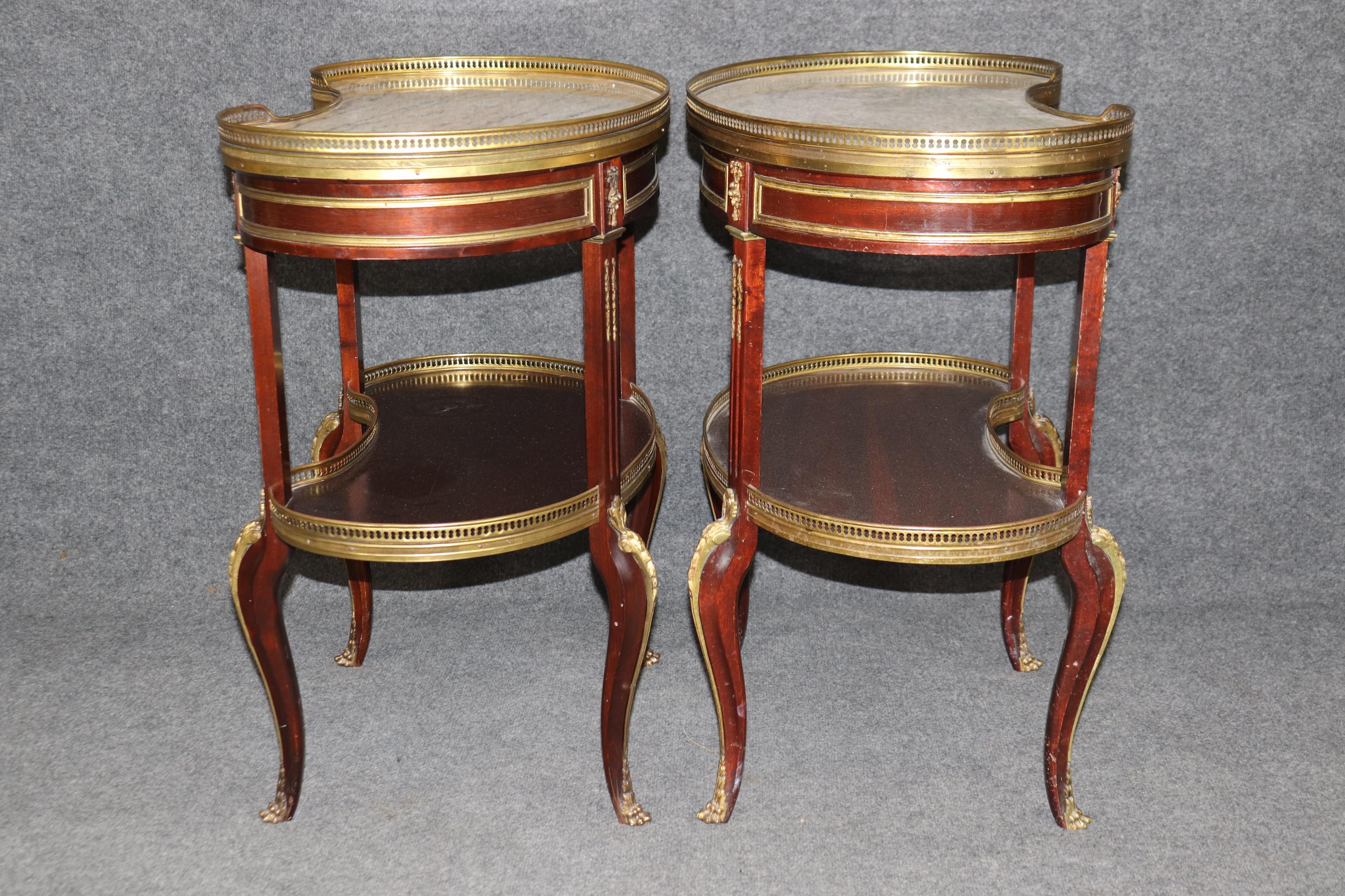 Early 20th Century Francoise Linke Attributed Marble Top Louis XV Bronze Mounted End Tables For Sale