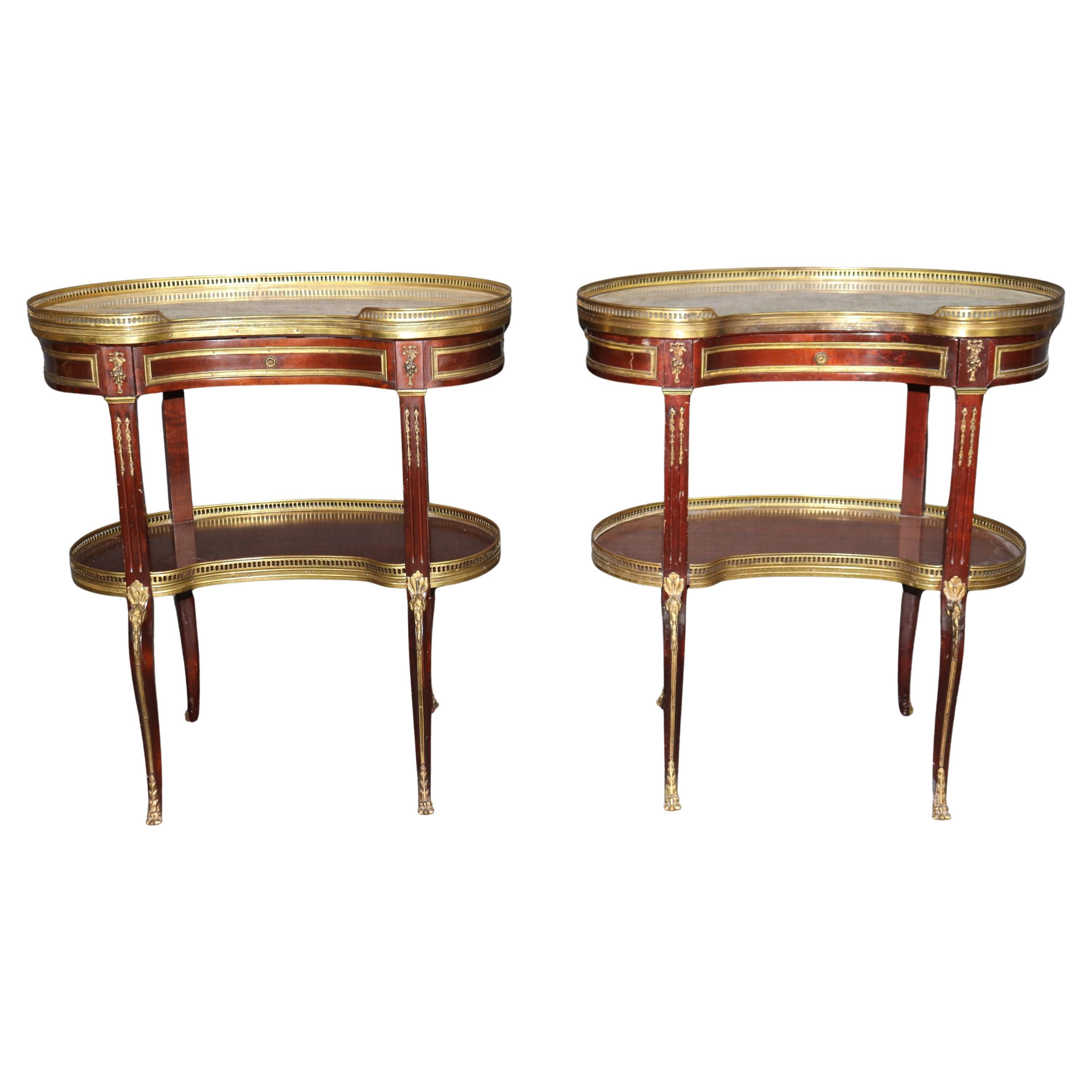 Francoise Linke Attributed Marble Top Louis XV Bronze Mounted End Tables For Sale