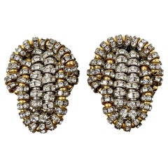 Françoise Montague 1980s Gold Plate and Rhinestone Rondelle Vintage Statement Ea