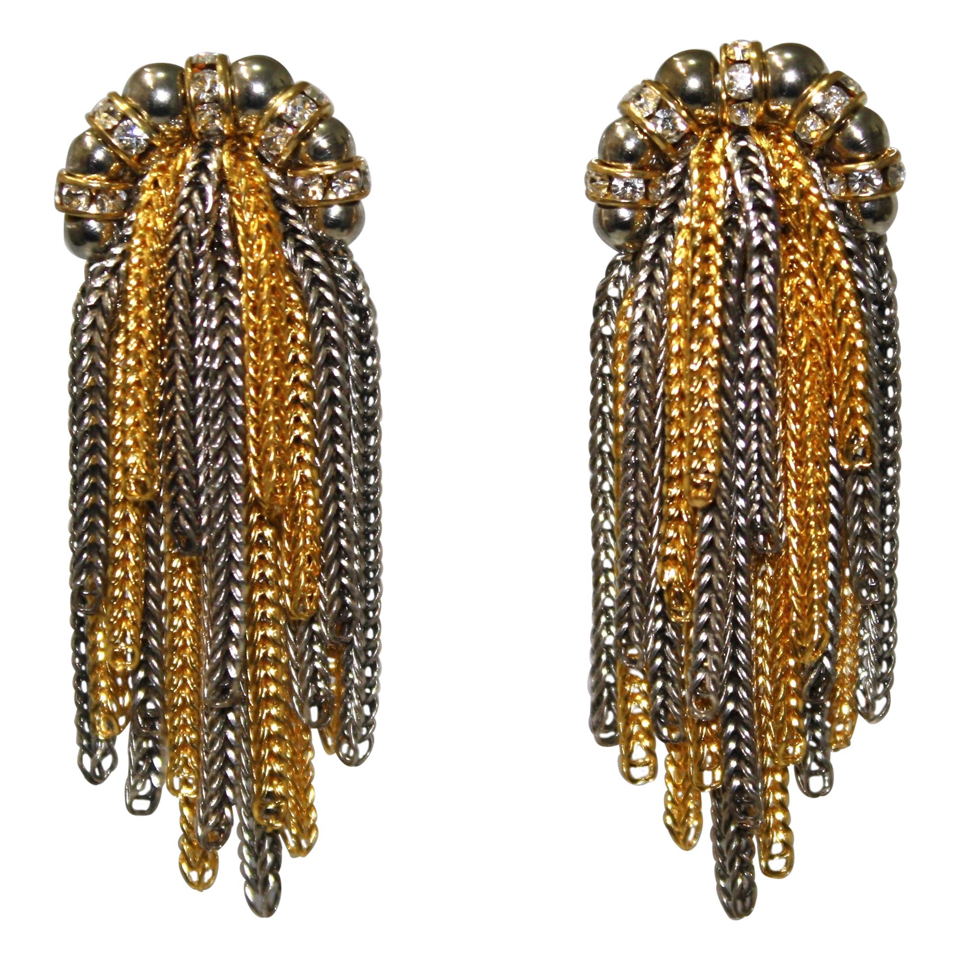 Francoise Montague 2 tone Multi Chain Clip Earrings