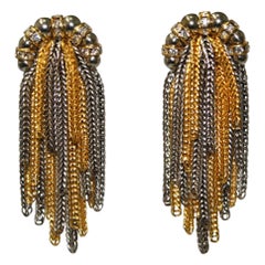 Francoise Montague 2 tone Multi Chain Clip Earrings