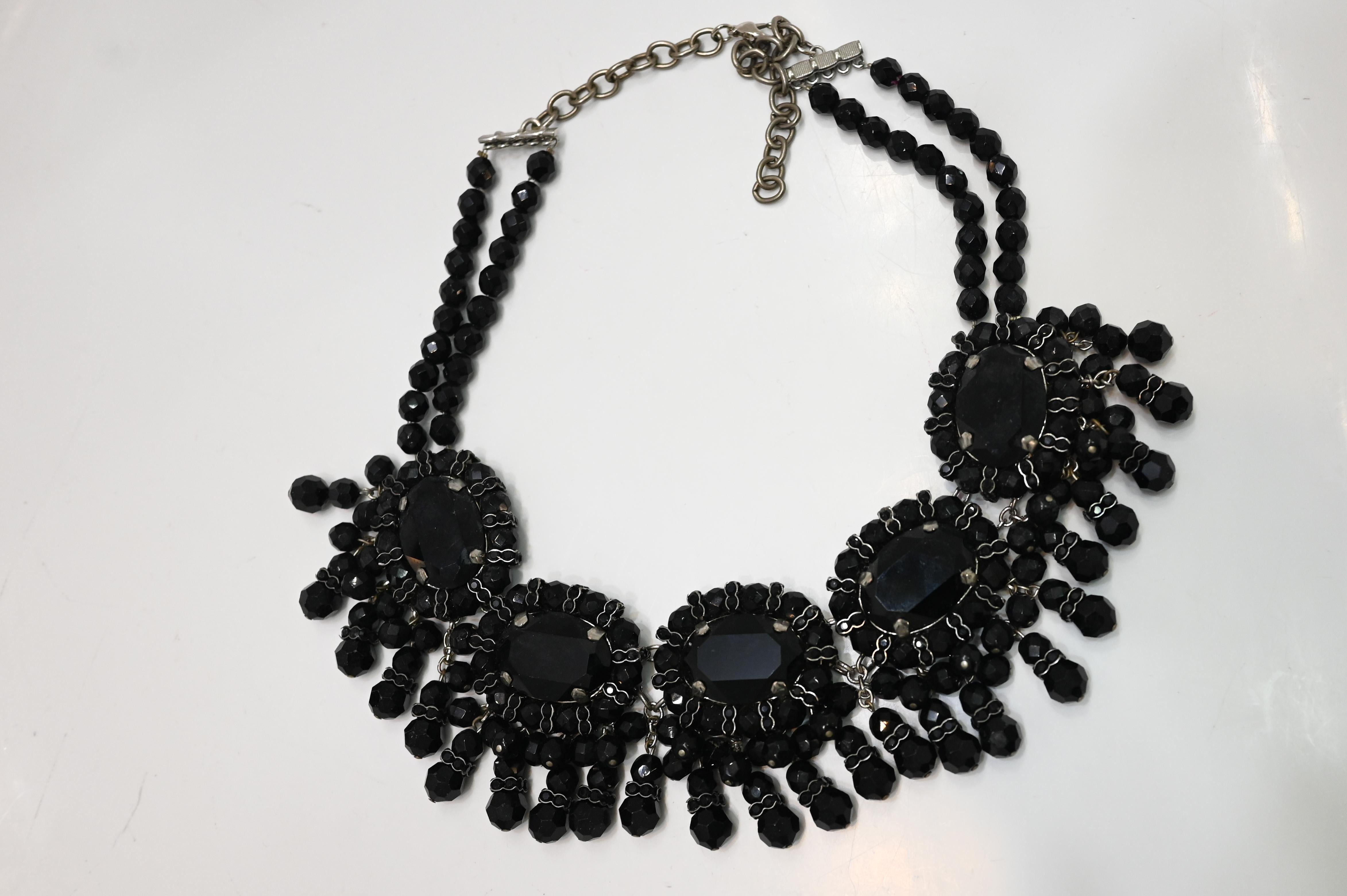 Modern Francoise Montague Black Glass and Swarovski Crystal Fringe Choker Necklace For Sale