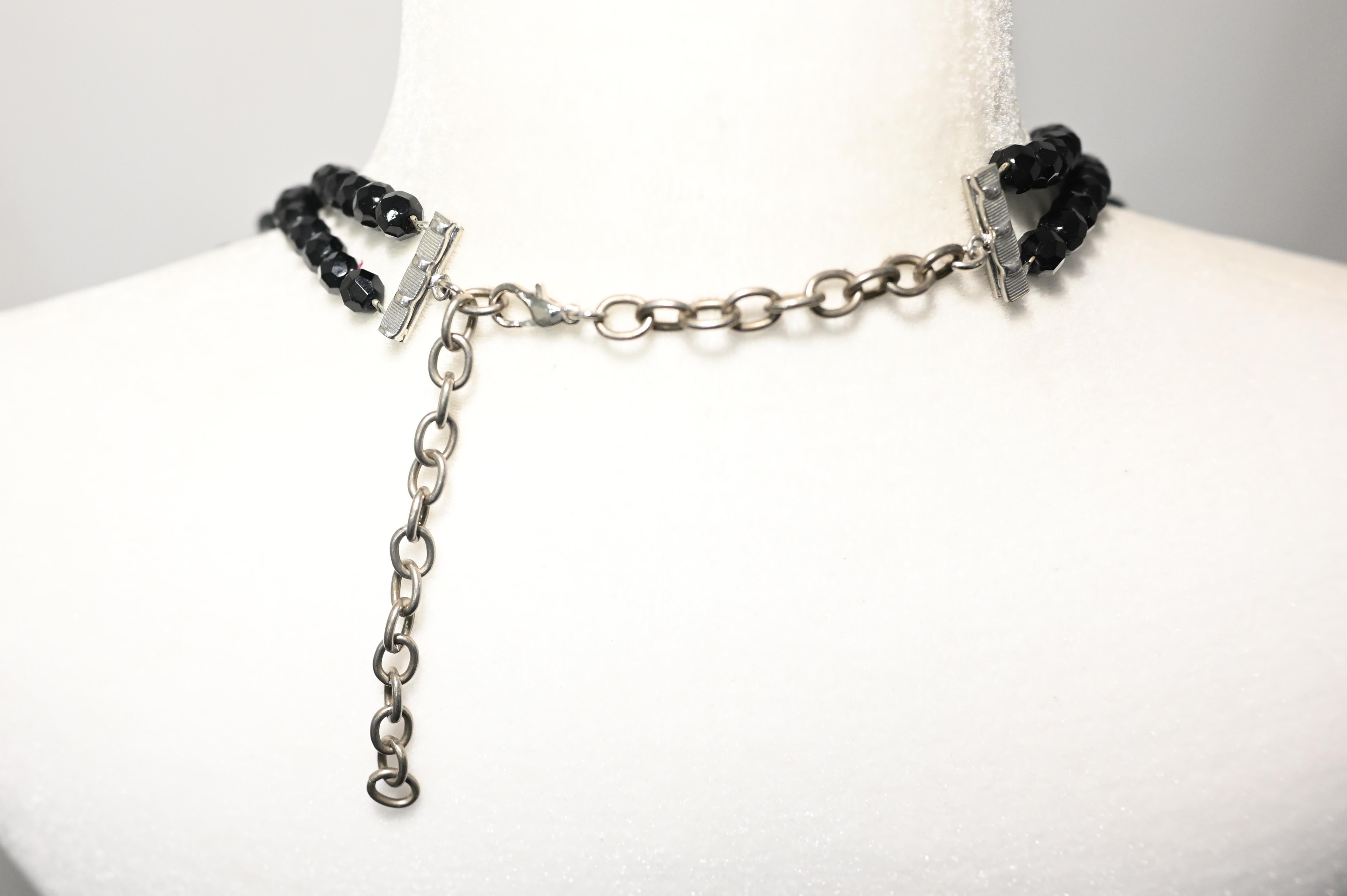 Francoise Montague Black Glass and Swarovski Crystal Fringe Choker Necklace For Sale 1