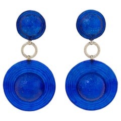 Francoise Montague Blue Cobalt Resin Dangle Clip Earrings