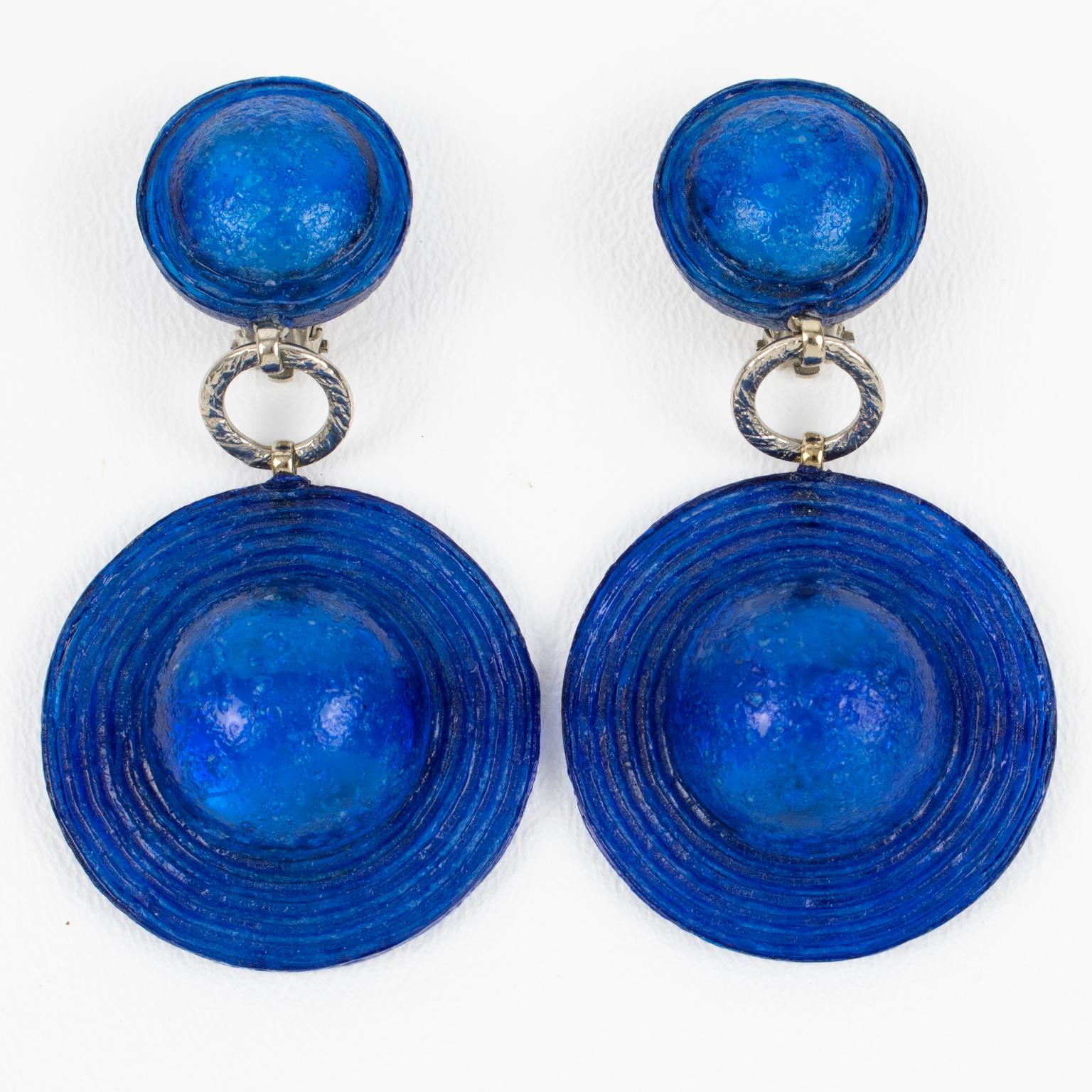 Modern Francoise Montague Blue Cobalt Resin Dangle Earrings For Sale