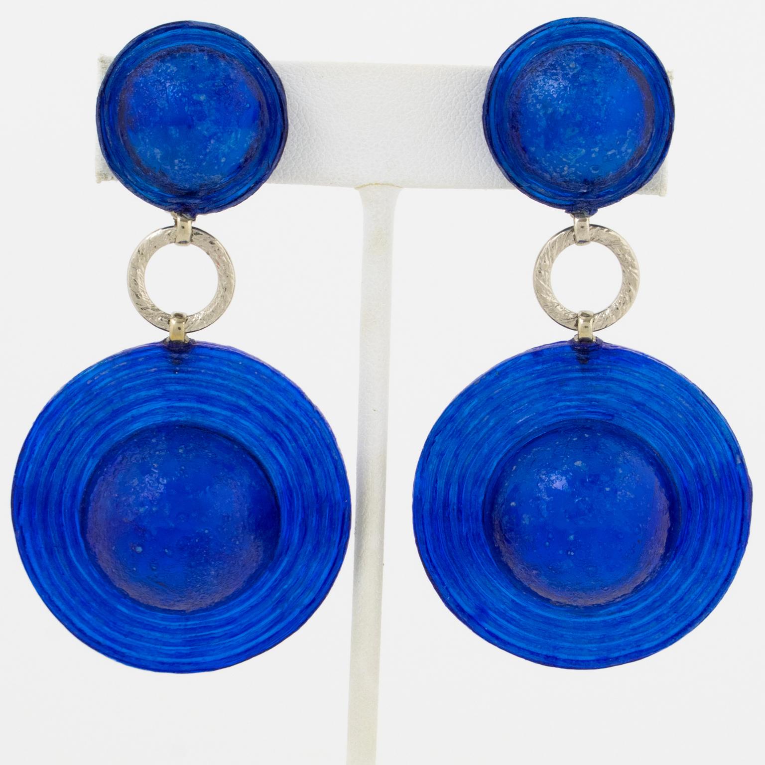 Francoise Montague Blue Cobalt Resin Dangle Earrings For Sale 1