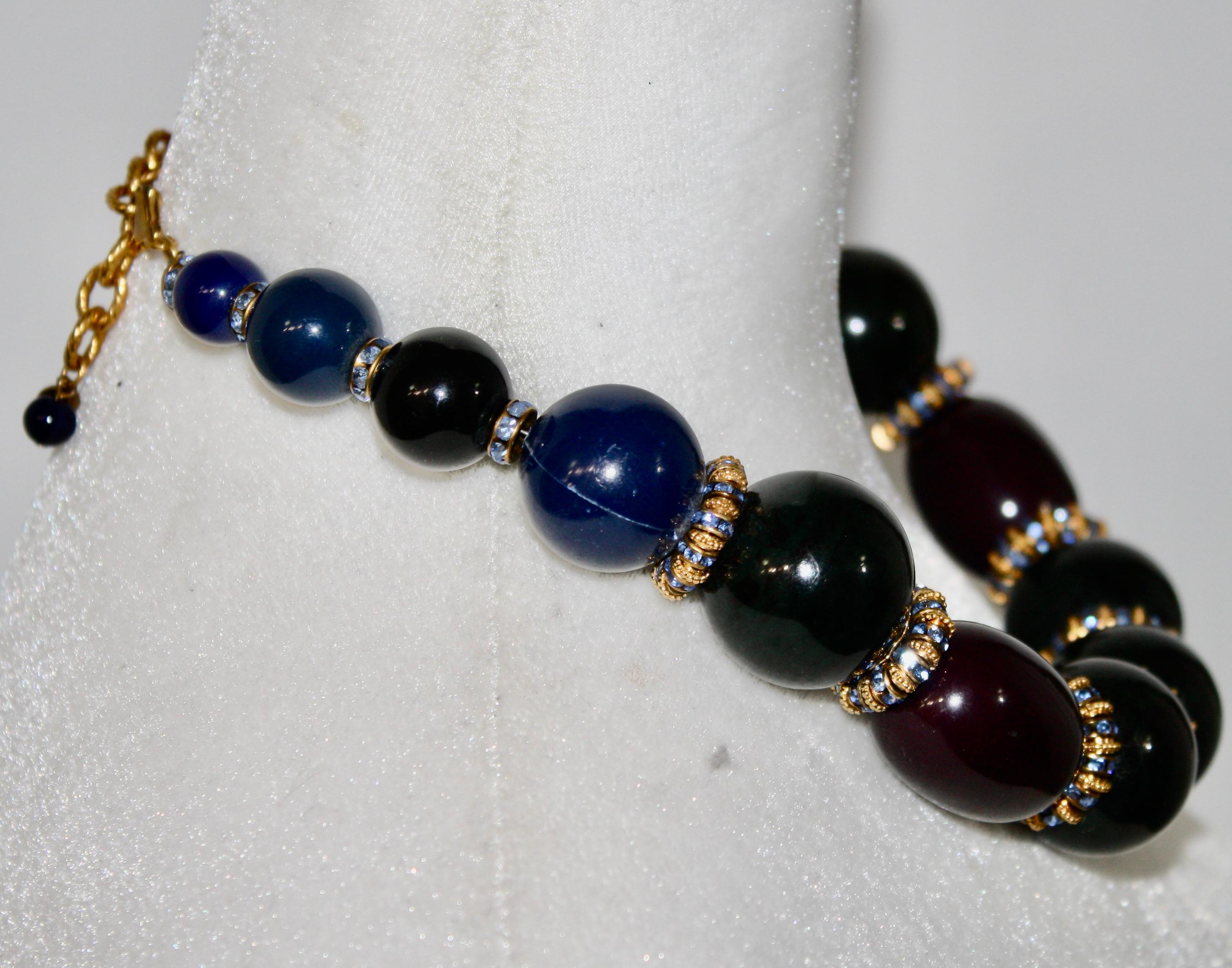 Francoise Montague Blue, Green, and Burgundy Single Strand Necklace For Sale 3