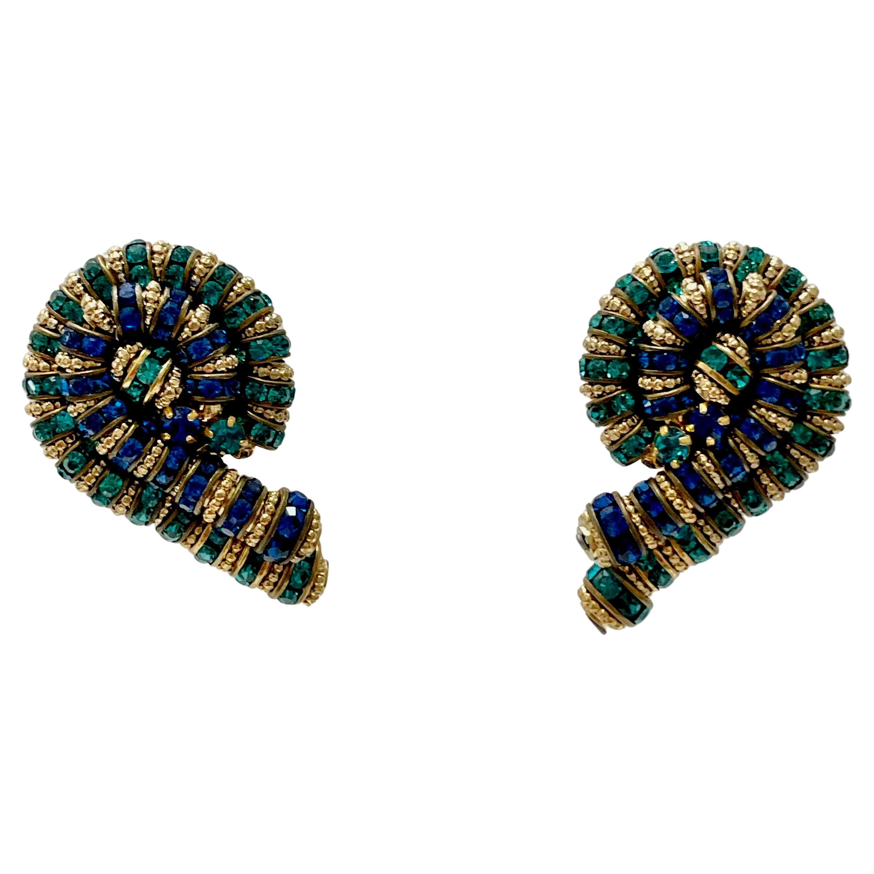 Françoise Montague Blue Swirl Clip Earrings  For Sale