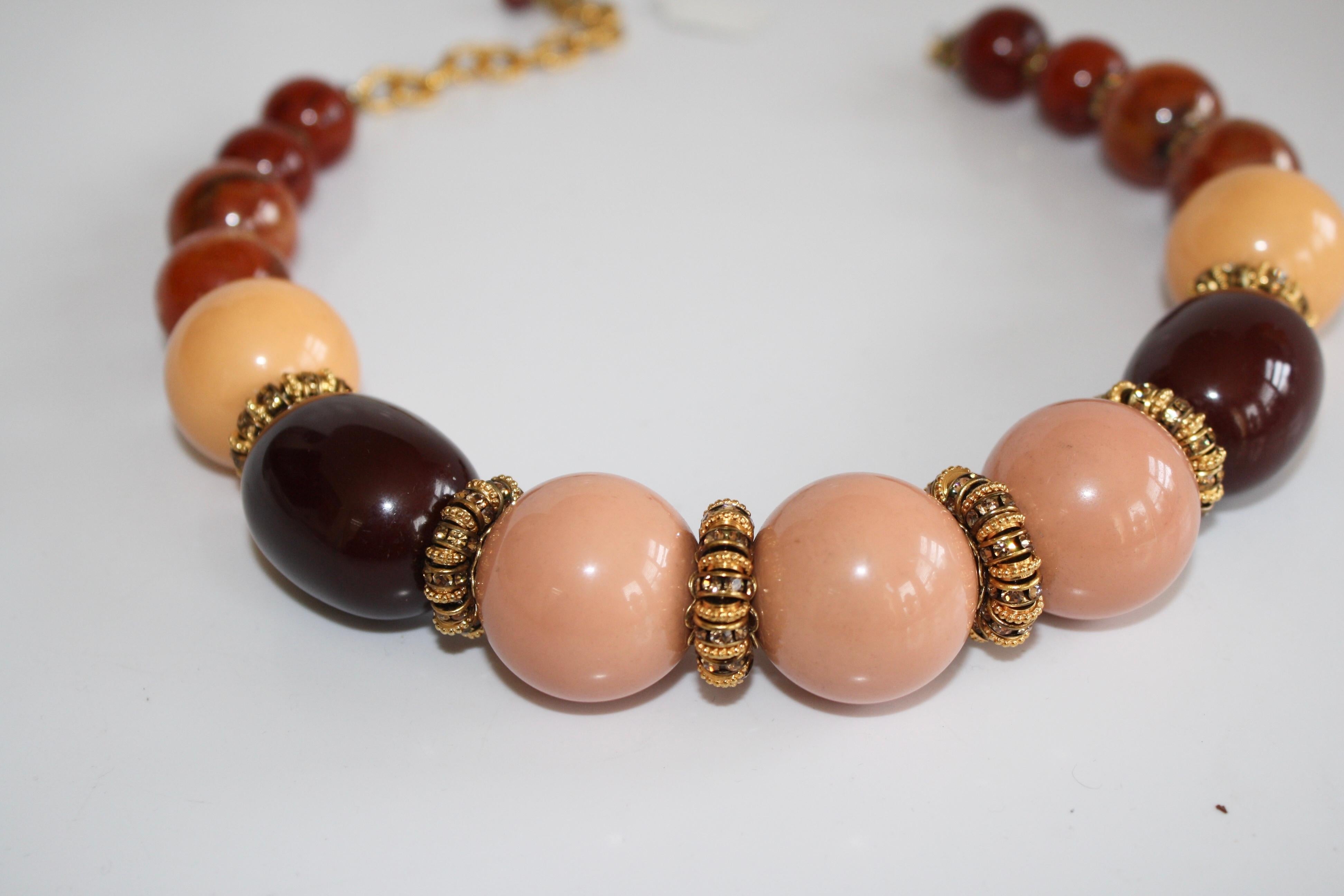 Modern Francoise Montague Burnt Sienna, Blush, and Chocolate Glass Bead Necklace  For Sale