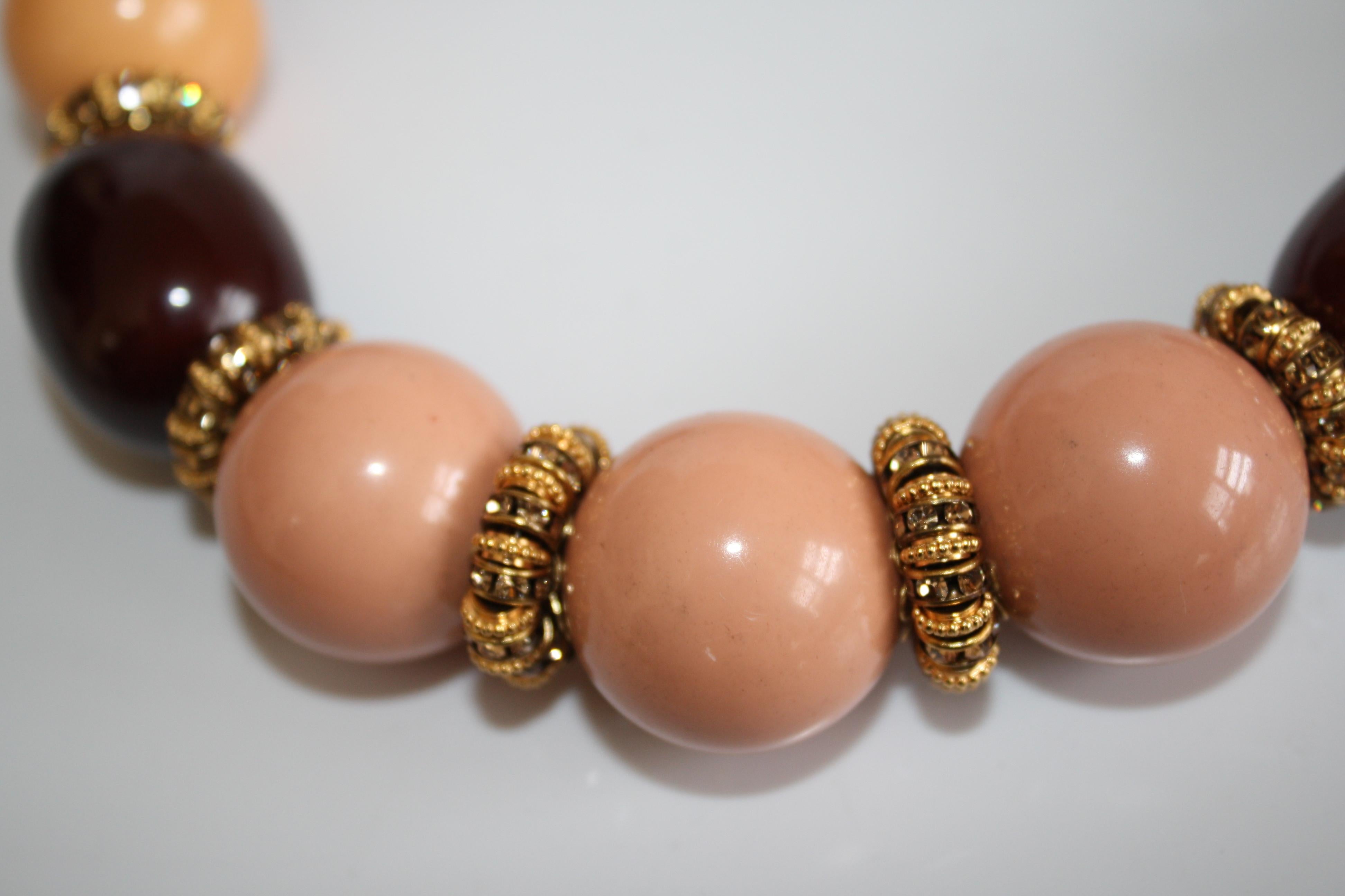 Francoise Montague Burnt Sienna, Blush, and Chocolate Glass Bead Necklace  In New Condition For Sale In Virginia Beach, VA