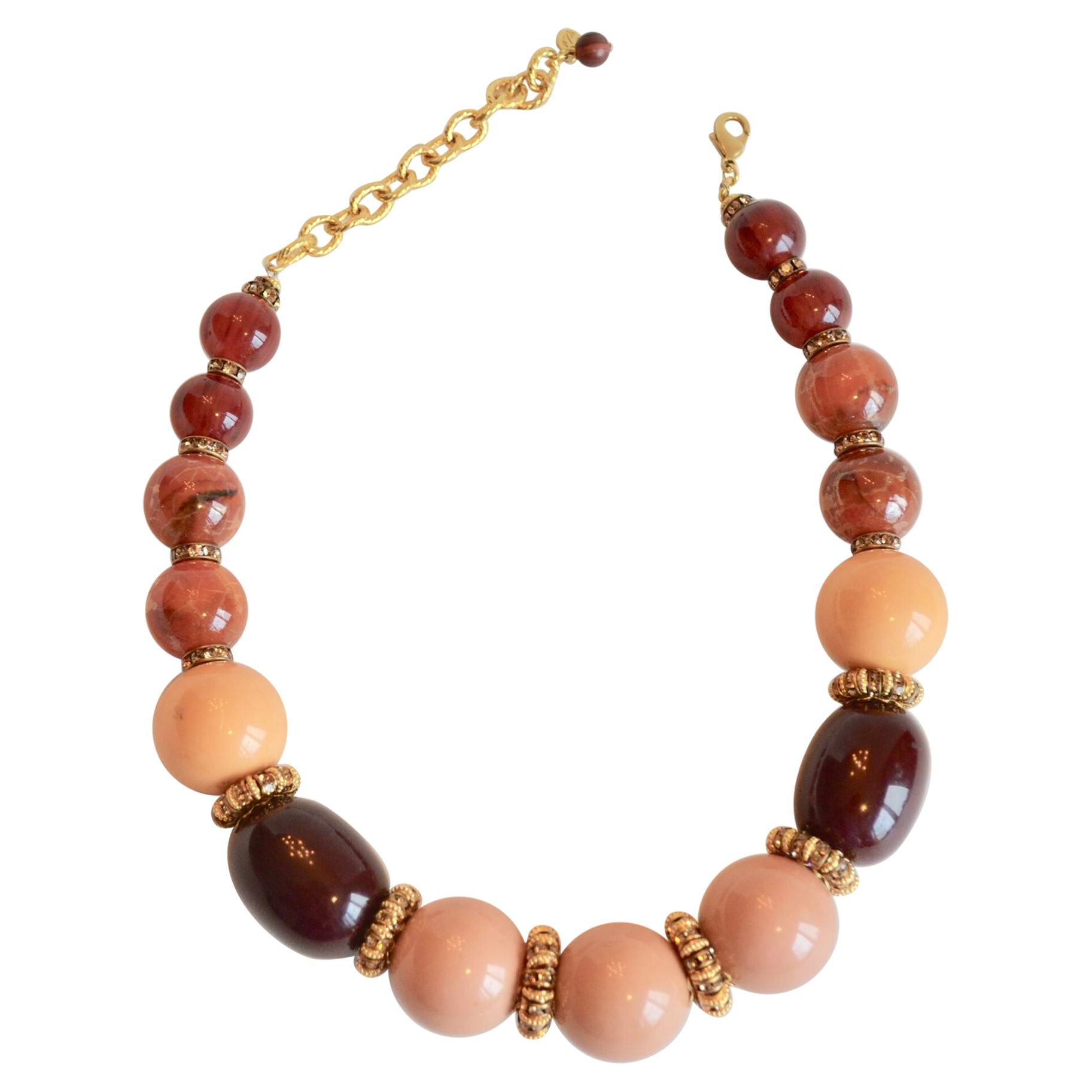 Francoise Montague Burnt Sienna, Blush, and Chocolate Glass Bead Necklace For Sale