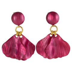 Francoise Montague by Cilea Clip Earrings Dangle Fuchsia Pink Resin Petals