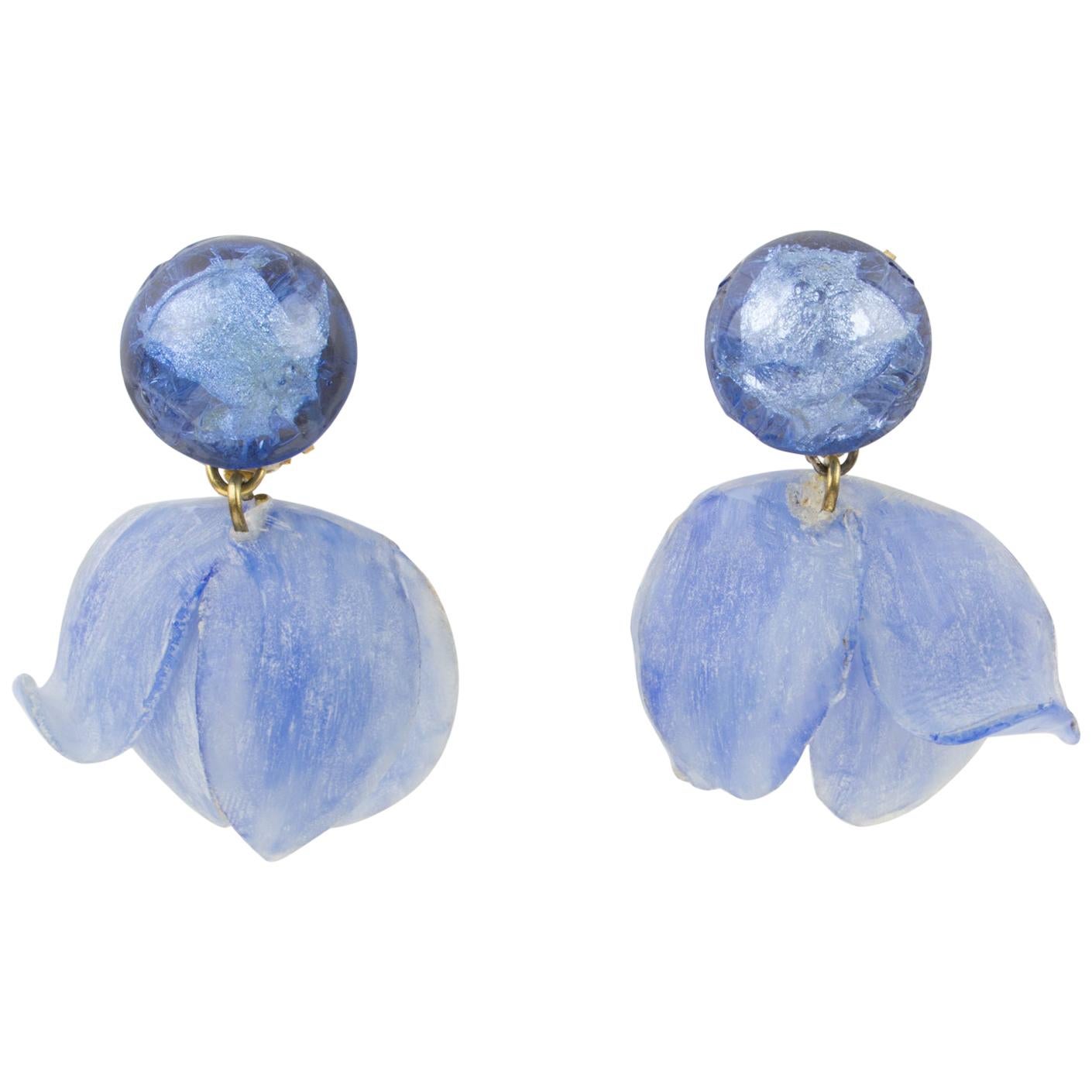 Francoise Montague by Cilea Clip Earrings Lavender Blue Flower