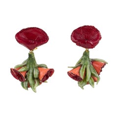 Francoise Montague by Cilea Clip Earrings Red and Green Resin Flowers