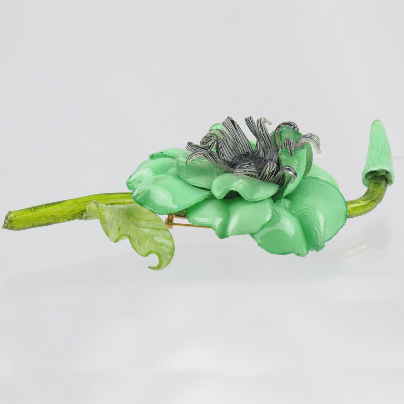 Women's or Men's Francoise Montague by Cilea Green Flower Resin Pin Brooch