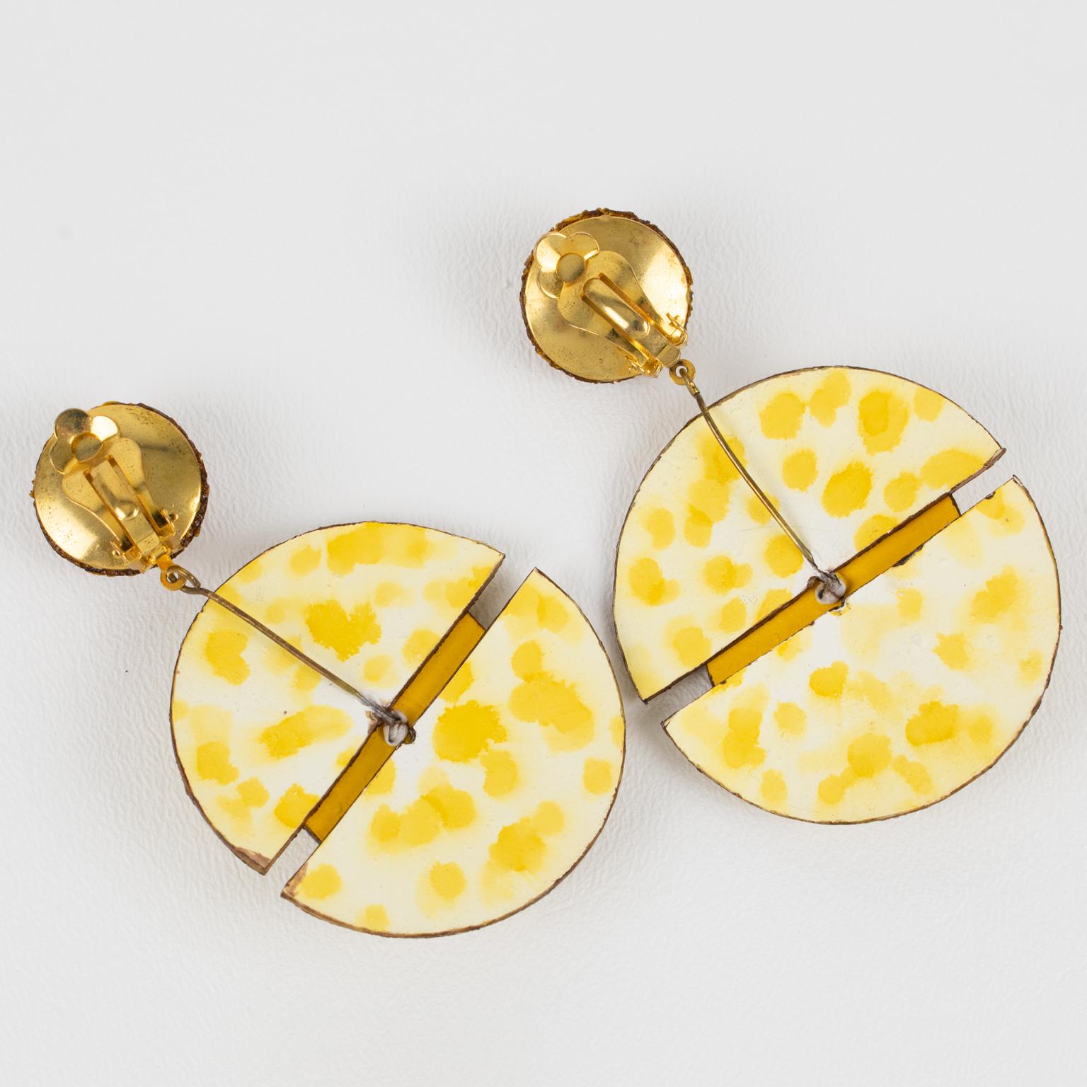 Modern Francoise Montague by Cilea Japanese-Inspired Yellow Resin Dangle Clip Earrings
