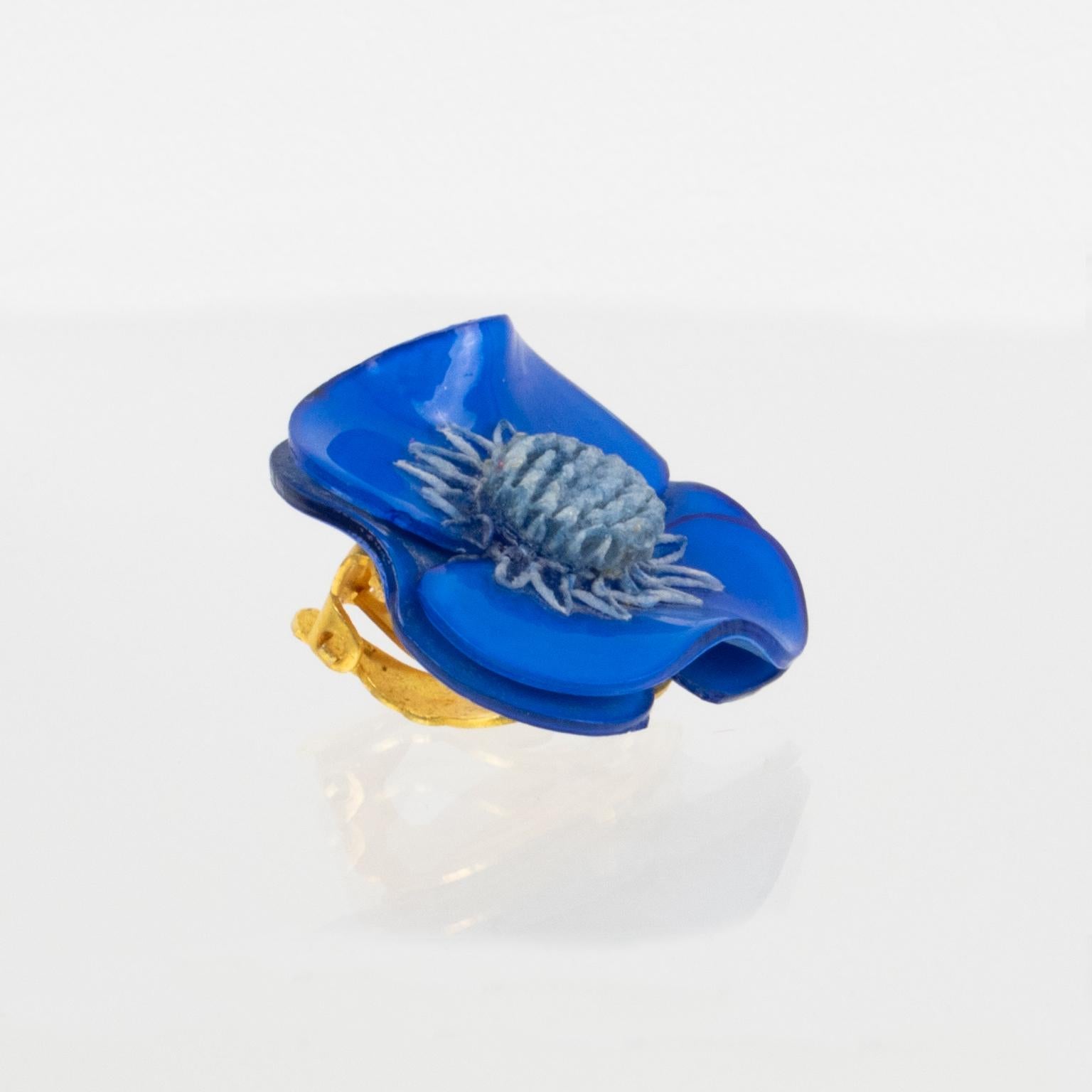 Women's or Men's Francoise Montague by Cilea Paris Blue Poppy Resin Clip Earrings