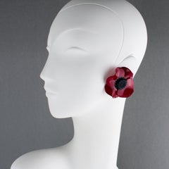 Francoise Montague by Cilea Paris Burgundy Red Poppy Resin Clip Earrings