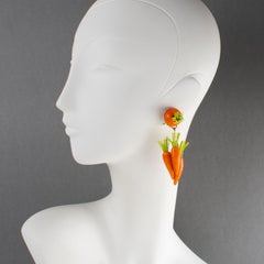 Francoise Montague by Cilea Paris Resin Dangle Clip Earrings Orange Carrots