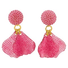 Francoise Montague by Cilea Resin Clip Earrings Dangle Pink Petals
