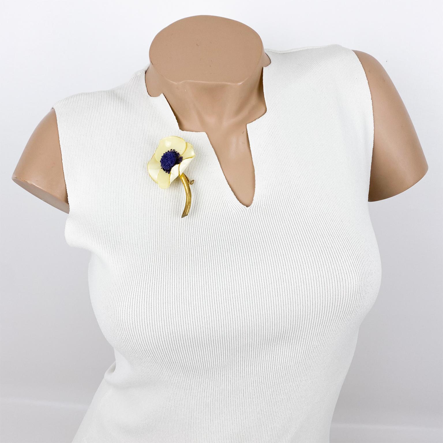 Modern Francoise Montague Resin Brooch Lemon Poppy Flower For Sale