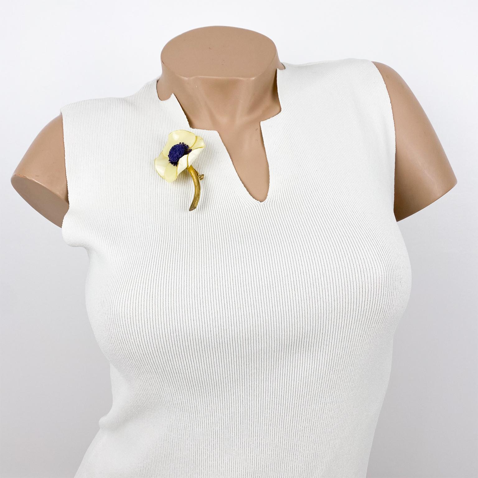 Francoise Montague Resin Brooch Lemon Poppy Flower For Sale 2