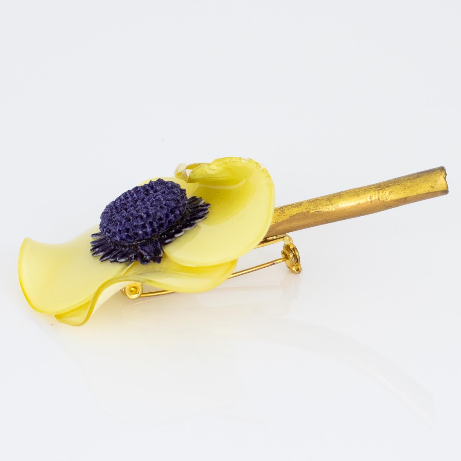 Francoise Montague Resin Brooch Lemon Poppy Flower For Sale 3