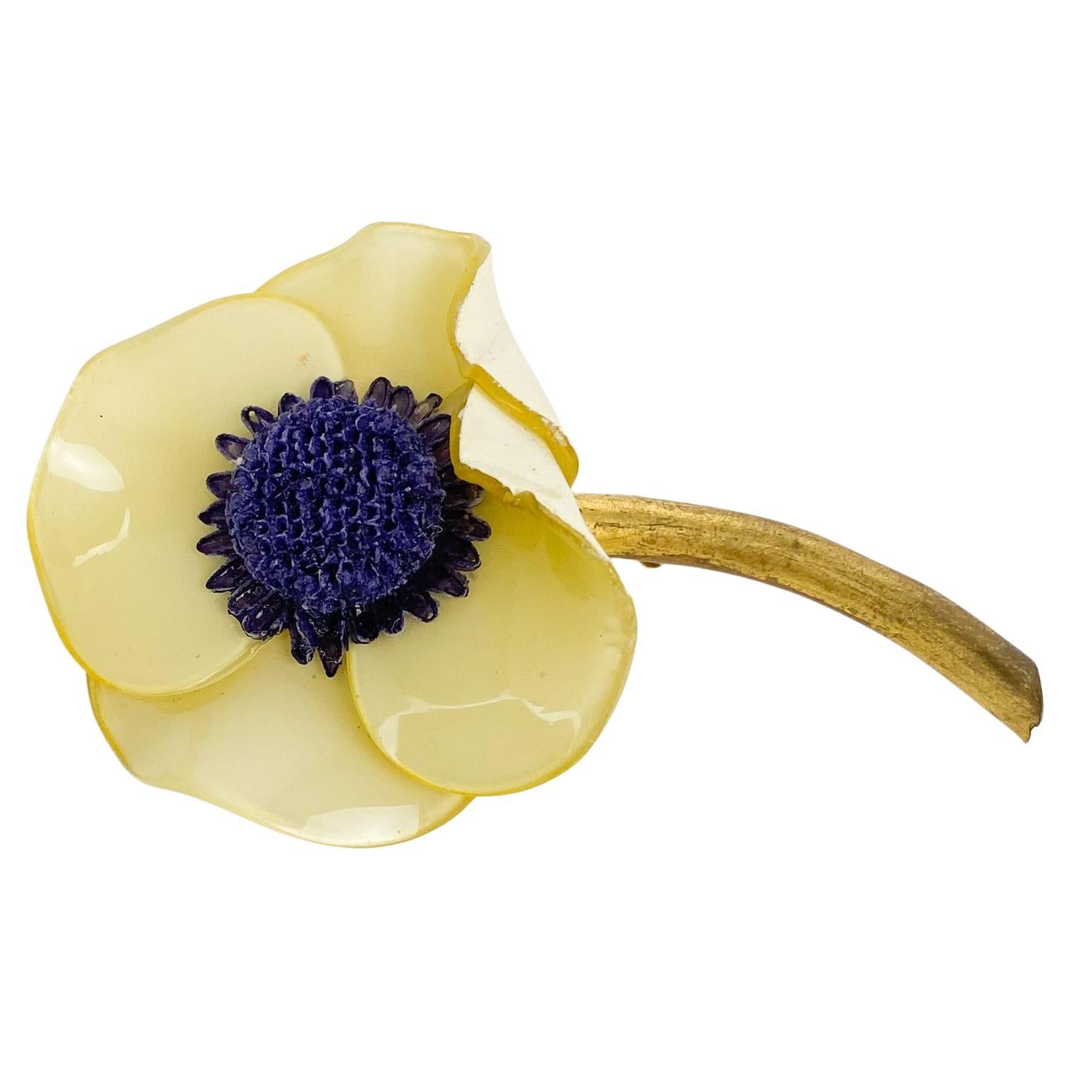 Francoise Montague Resin Brooch Lemon Poppy Flower For Sale