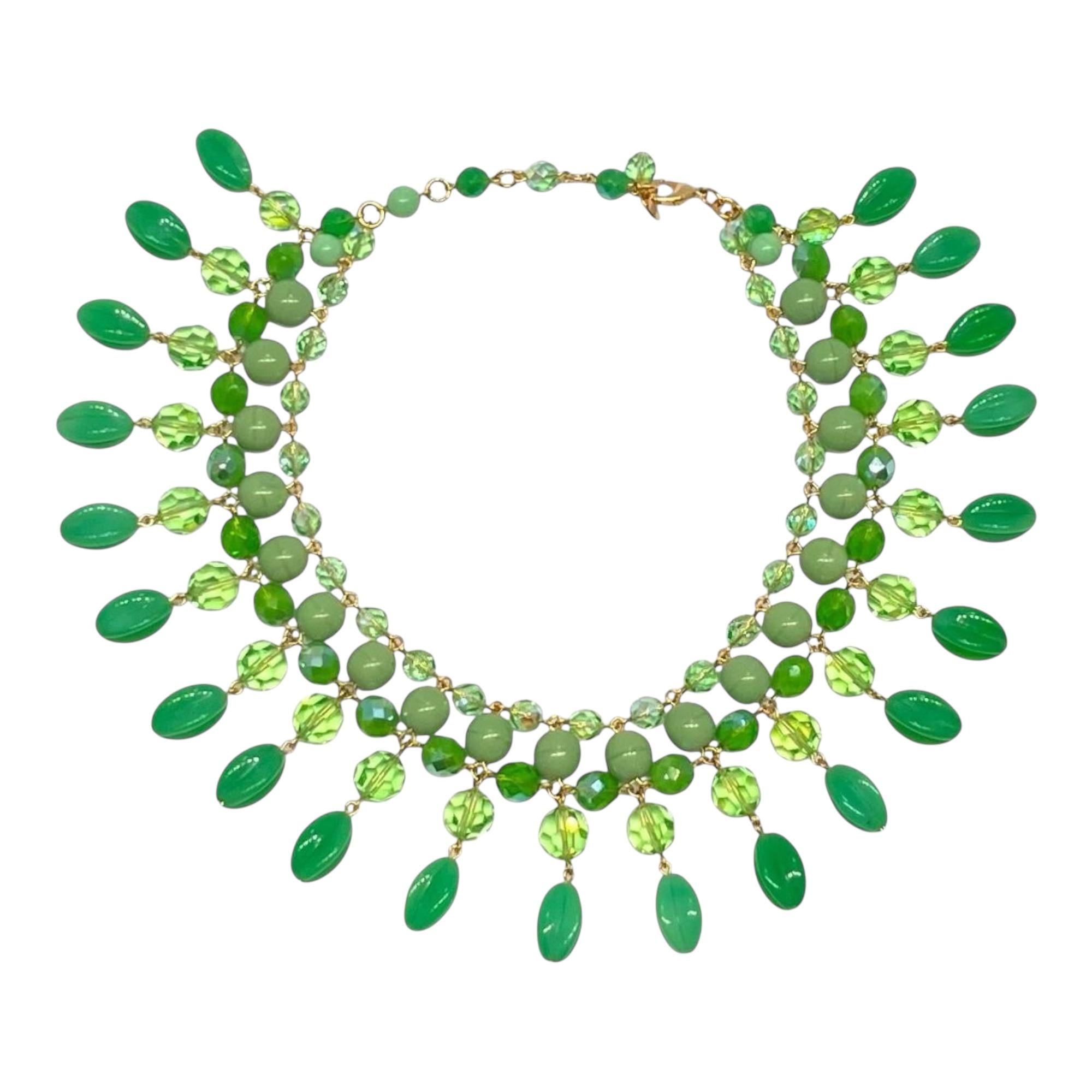 Francoise Montague Choker with GreenPate de Verre and Crystal Drop