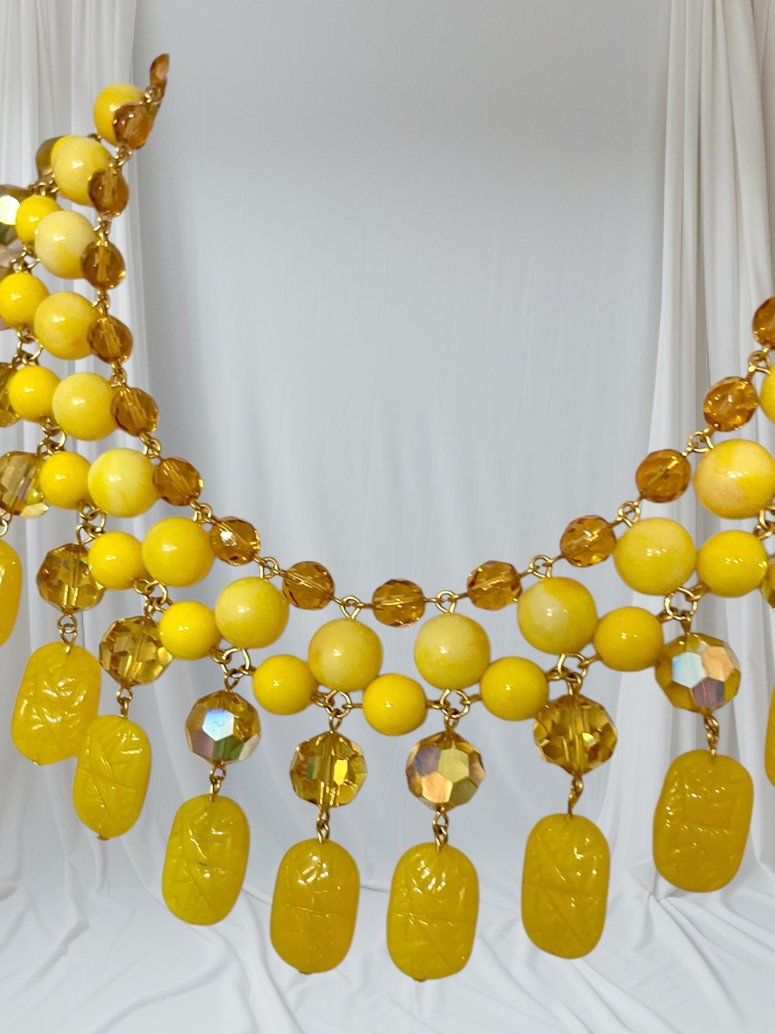 Newest creation made with pate de verre cabochons and faceted crystal beads.. a true statement piece!
2 “ extension chain .
Francoise Montague took over the De Saurma jewelry workshop in the late 1940s. Her mother founded the workshop in 1945,