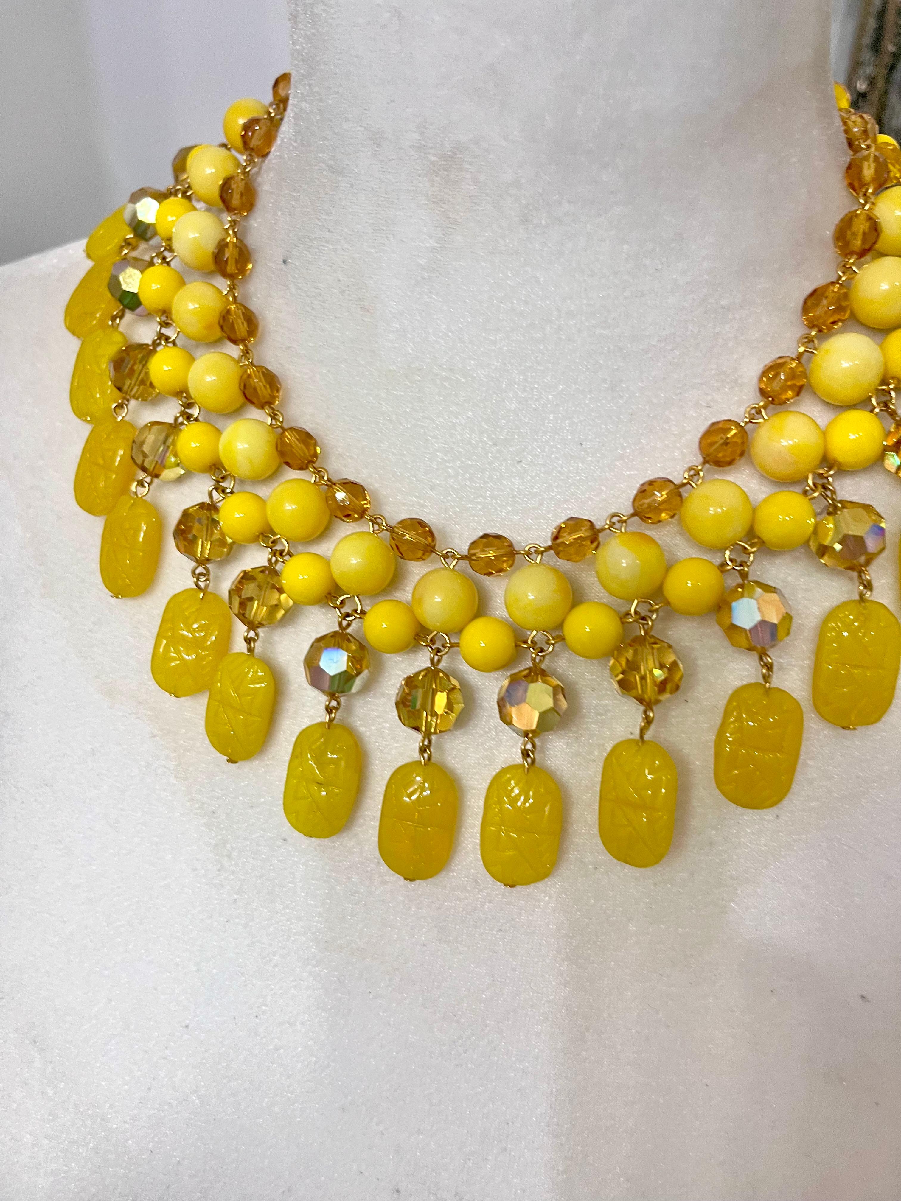 Contemporary Francoise Montague Choker with Yellow Pate de Verre and Crystal  Drop For Sale