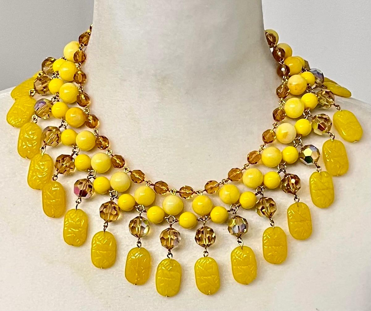 Francoise Montague Choker with Yellow Pate de Verre and Crystal  Drop In New Condition For Sale In Virginia Beach, VA
