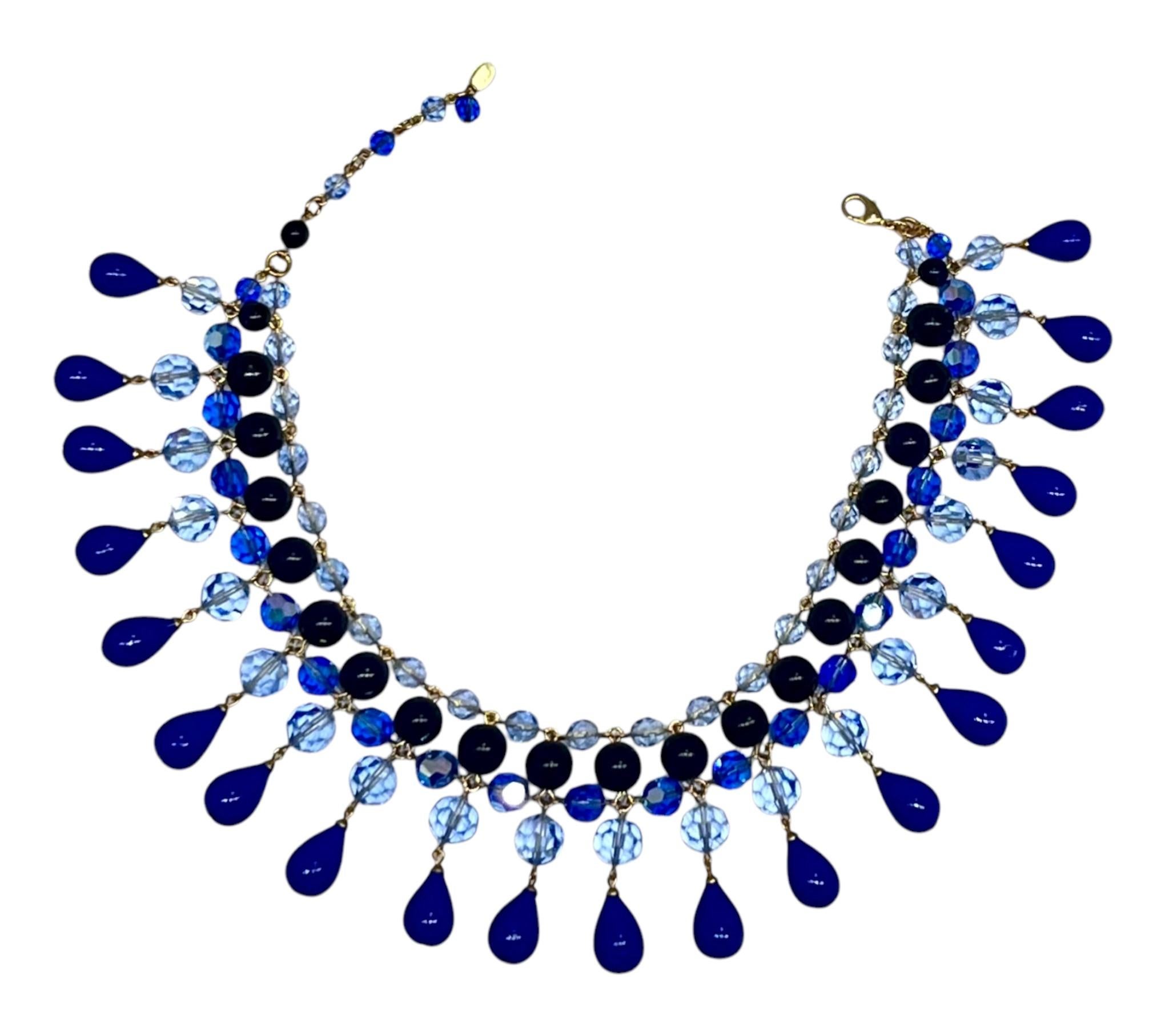 Francoise Montague Choker with Yellow Pate de Verre and Crystal  Drop For Sale 1