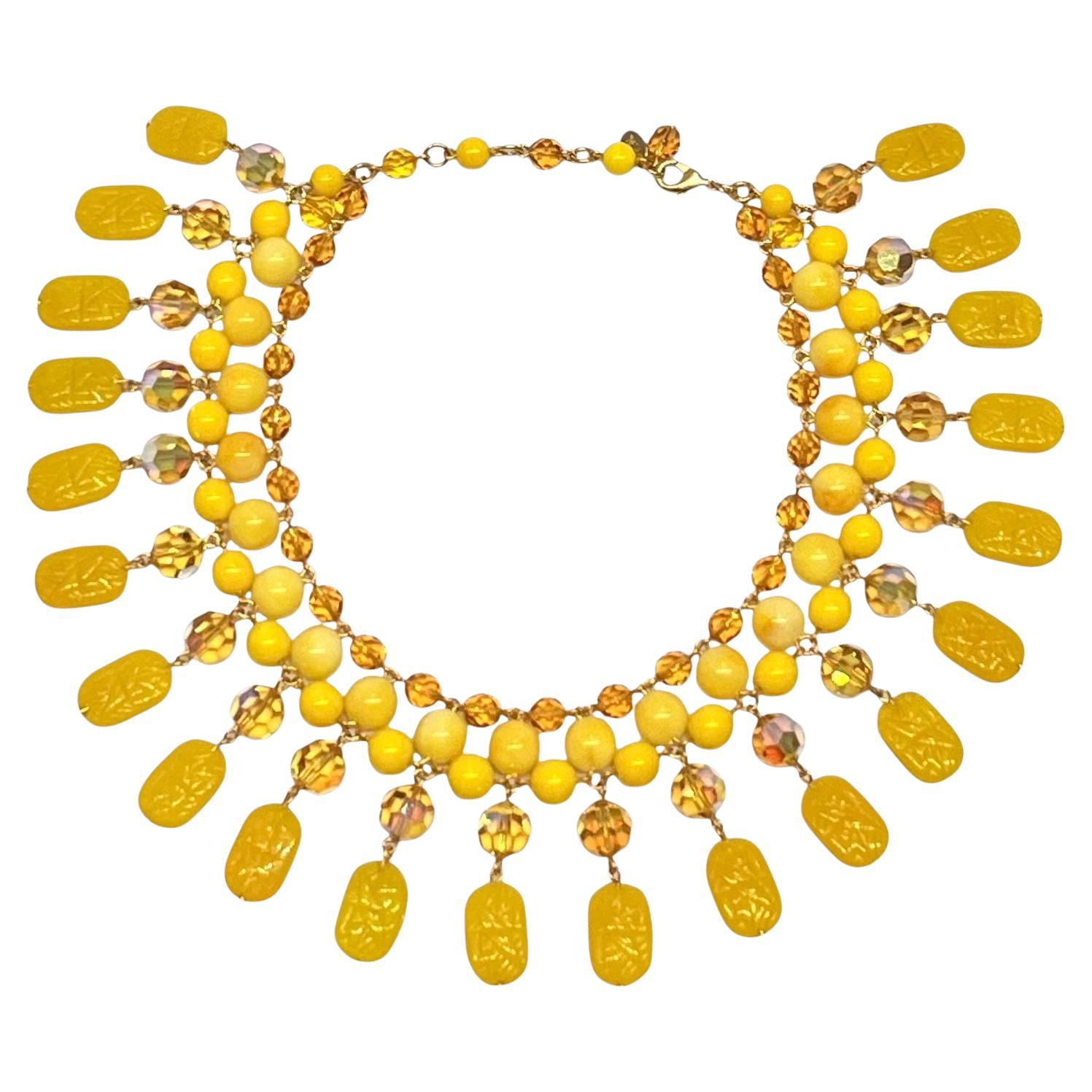 Francoise Montague Choker with Yellow Pate de Verre and Crystal  Drop For Sale