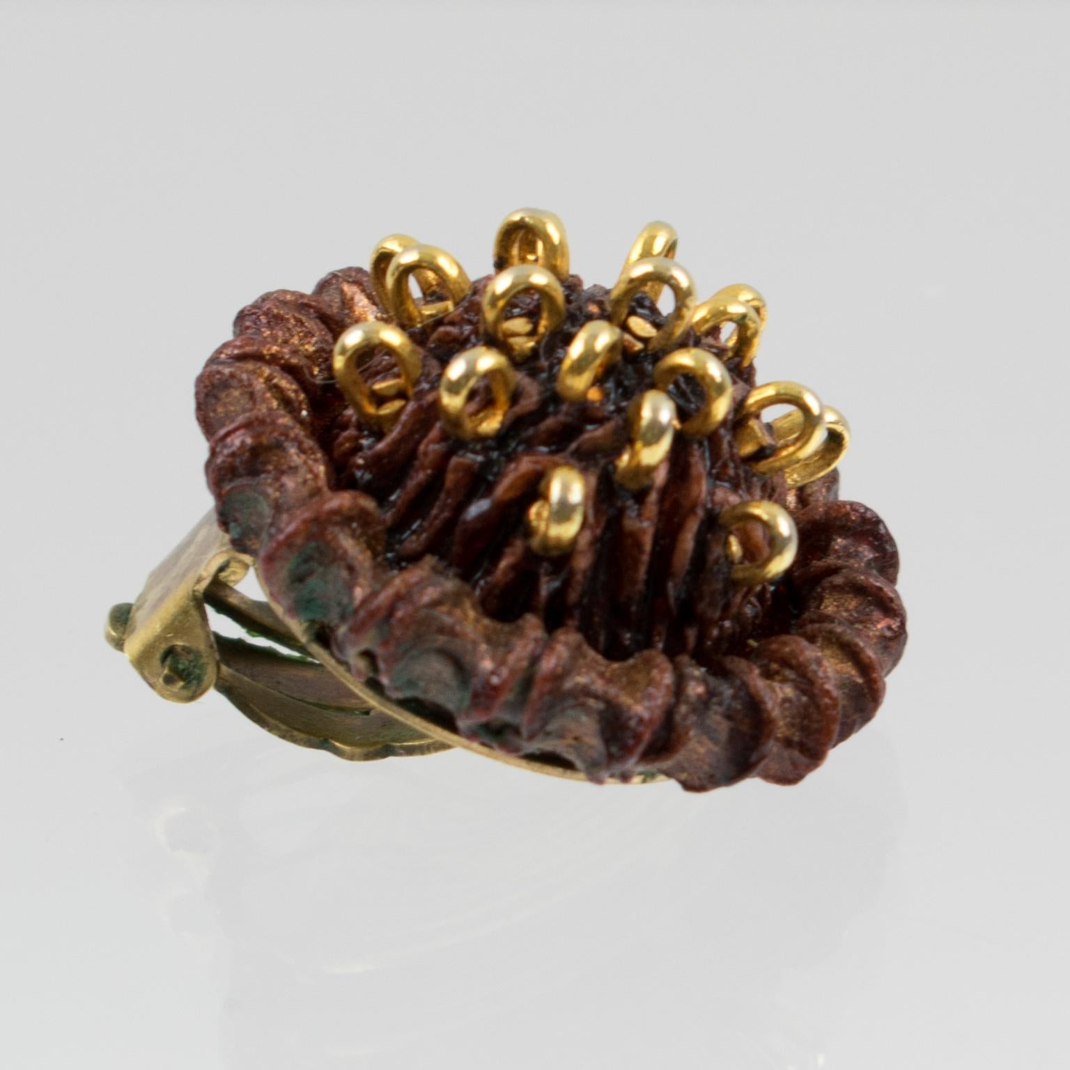 Francoise Montague Clip Earrings Brown Resin with Brass Studs For Sale 1