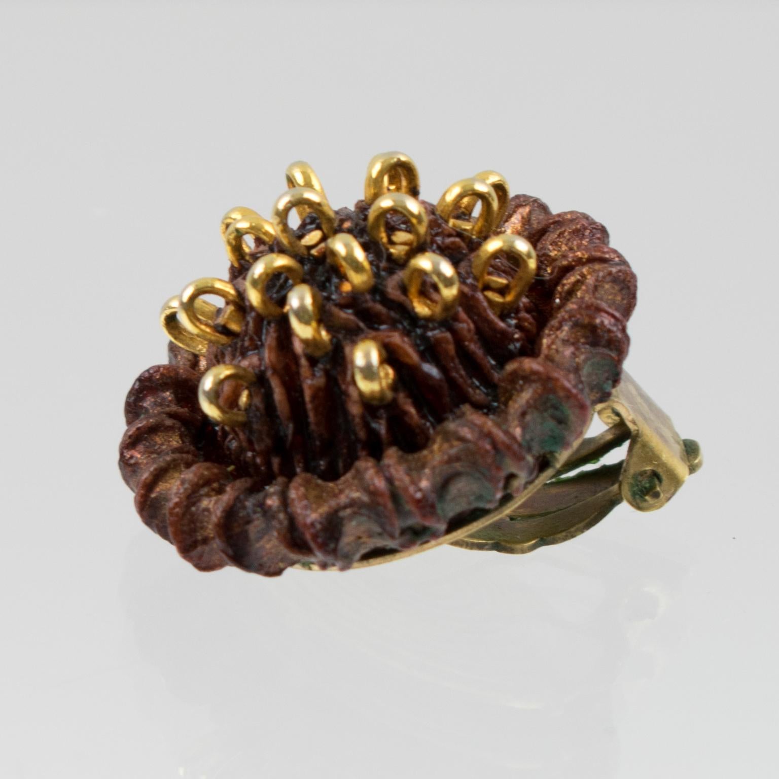 Francoise Montague Clip Earrings Brown Resin with Brass Studs For Sale 2