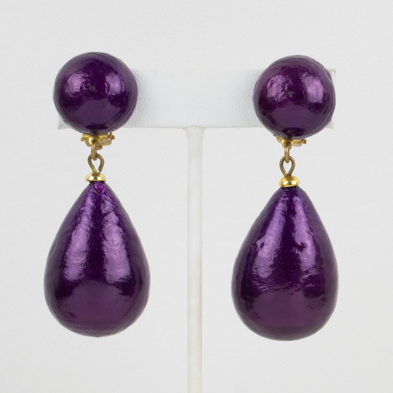 Francoise Montague Dangle Earrings Pearlized Purple Resin Teardrops 1