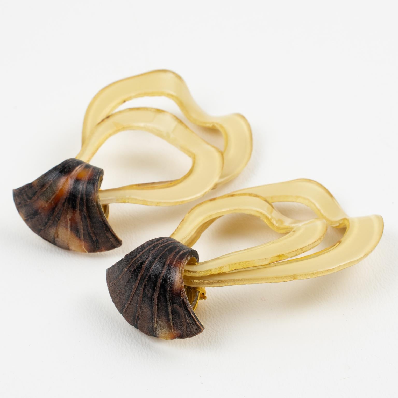 Francoise Montague Pendientes de clip colgantes Tan y gotas de tortuga en venta 1