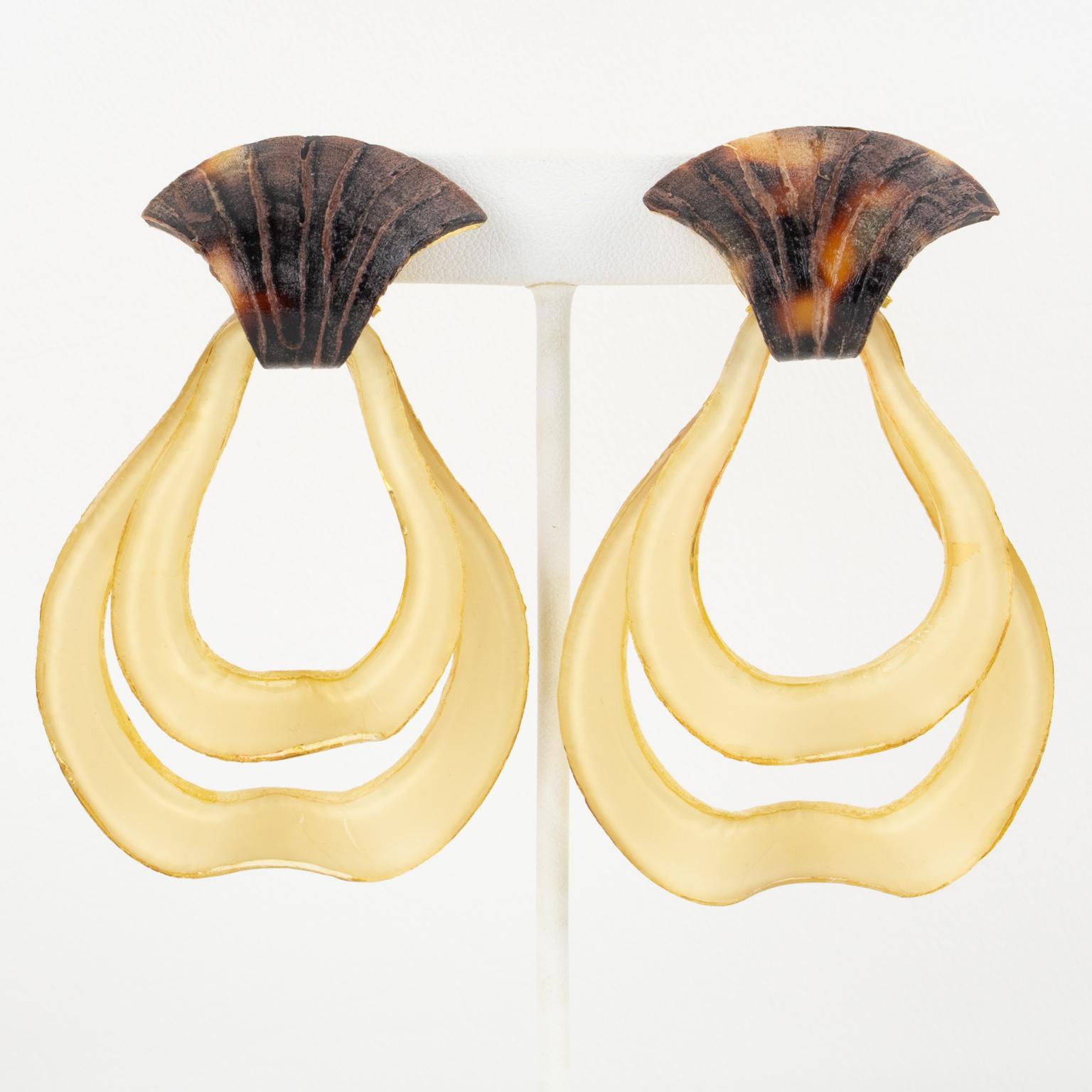 Francoise Montague Pendientes de clip colgantes Tan y gotas de tortuga en venta 2