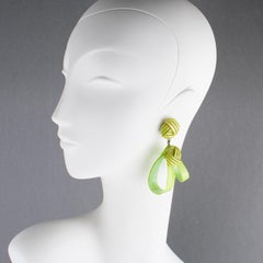 Francoise Montague Dangle Resin Clip Earrings Apple Green Geometric Ribbon