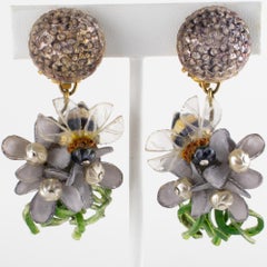 Francoise Montague Dangle Resin Clip Earrings with HoneyBee