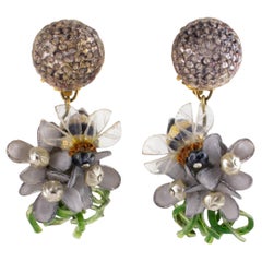 Francoise Montague Dangle Resin Clip Earrings with HoneyBee