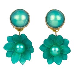 Pendientes Francoise Montague Turquesa Flores Verdes