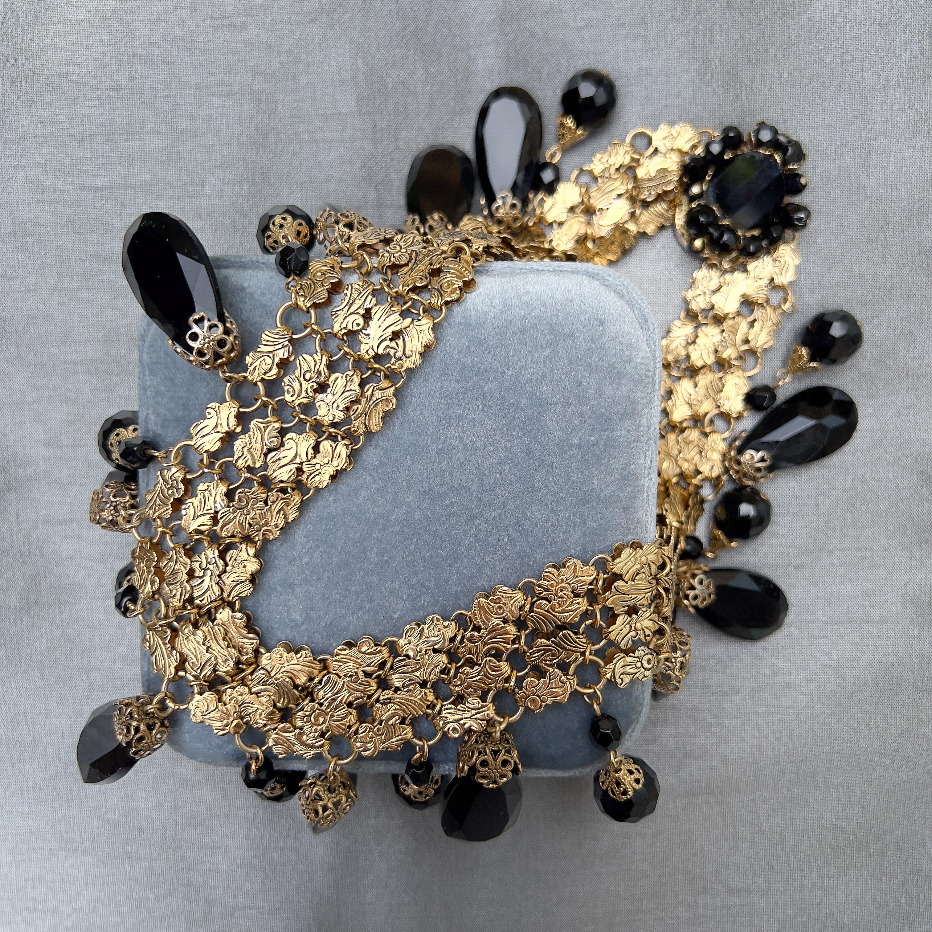 Women's Françoise Montague for Adrien Mann c.1962 Black Glass Collar Necklace For Sale